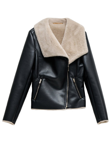 manteau femme  salsa jeans pu jacket with faux fur collar