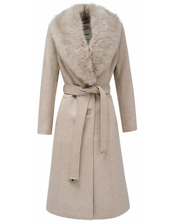 manteau femme  salsa jeans long wool coat w/ faux fur and