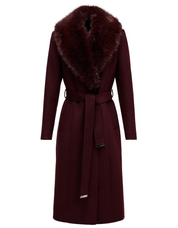 manteau femme  salsa jeans grace long wool coat with fur