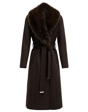 manteau femme  salsa jeans grace long wool coat with fur
