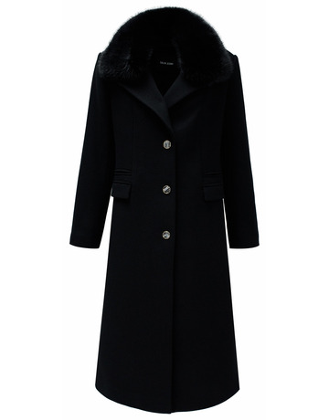 manteau femme  salsa jeans wool coat with faux fur collar