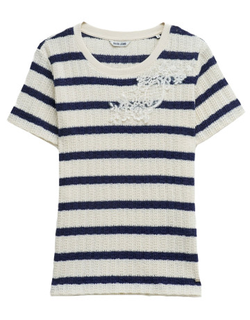 t-shirt femme  salsa jeans stripes with lace application