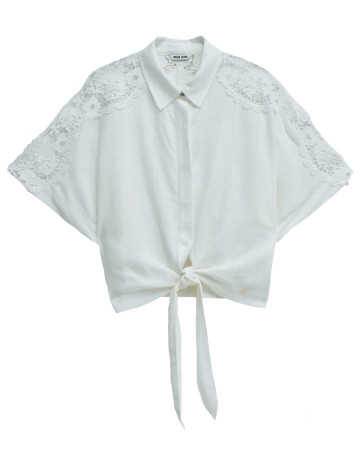 chemise femme  salsa jeans front knot short sleeve shirt