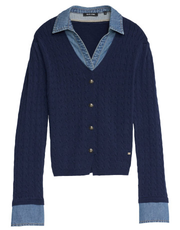 maillot femme  salsa jeans knit sweater with denim applic