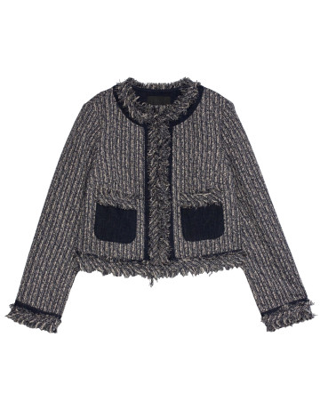 manteau femme  salsa jeans tweed jacket with fringes