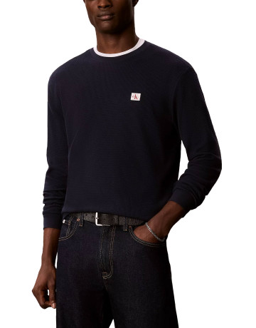 t-shirt homme  calvin klein ls microwaffle heritage lbl te