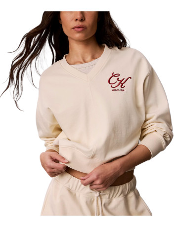 sweat-shirt femme  calvin klein w ls premium terry script vnec