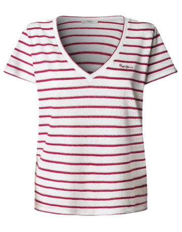 t-shirt femme  pepe jeans megan v neck striped