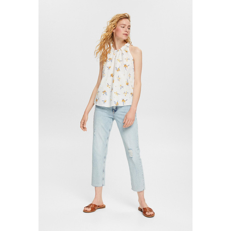 blusa con estampado floral en mezcla de lino femme ESPRIT