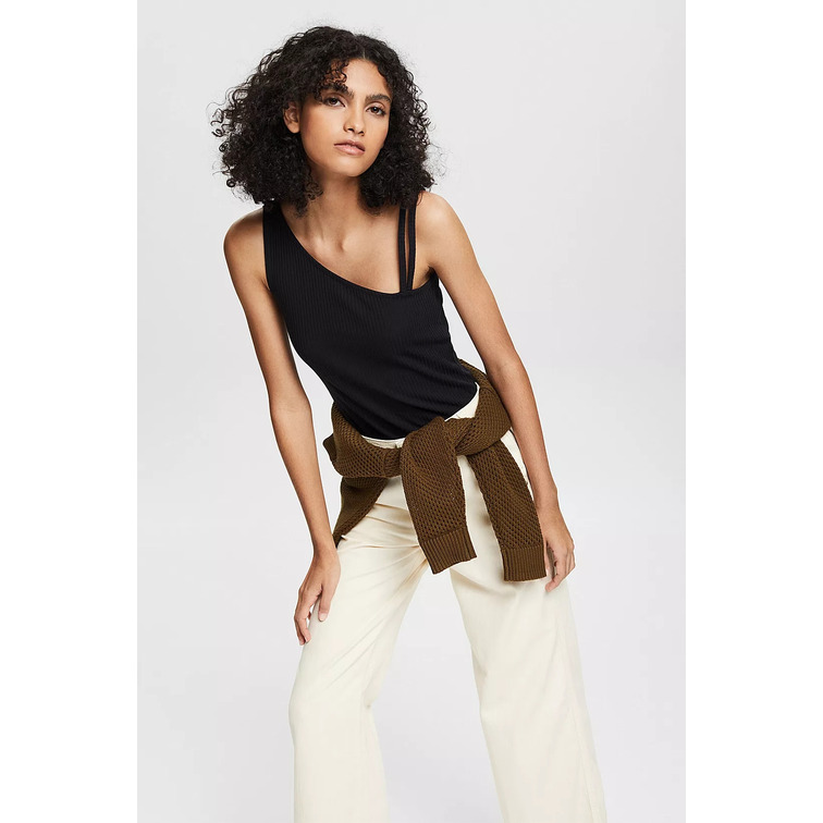 top asimétrico con acabado acanalado femme ESPRIT