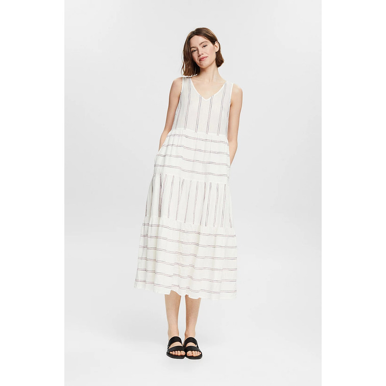 robe midi con rayas bordadas femme ESPRIT