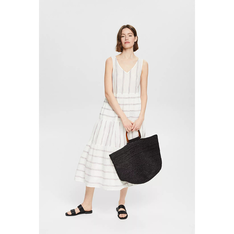 robe midi con rayas bordadas femme ESPRIT
