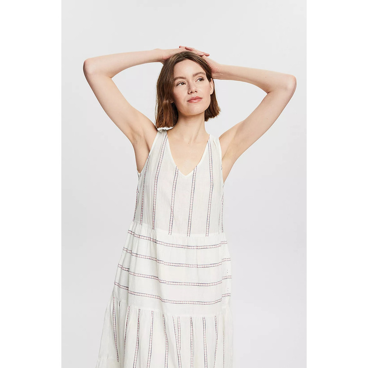 robe midi con rayas bordadas femme ESPRIT