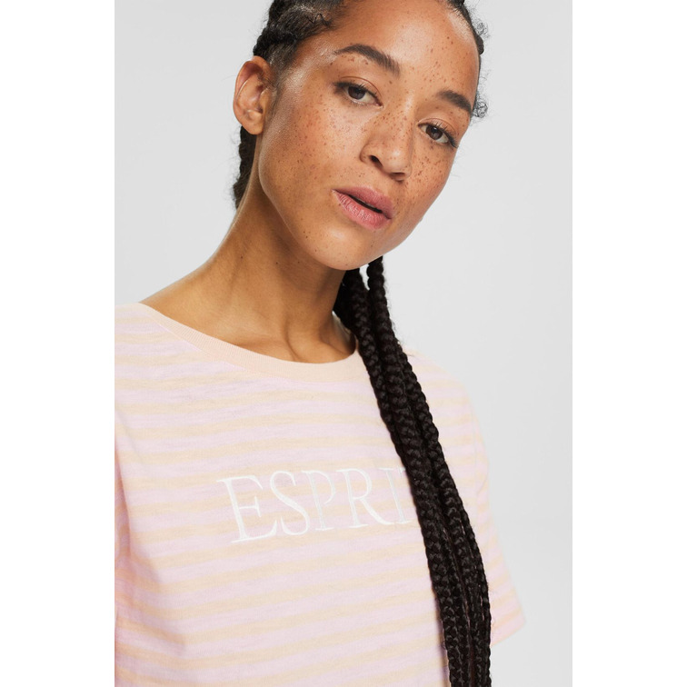 t-shirt a rayas con logo bordado femme ESPRIT