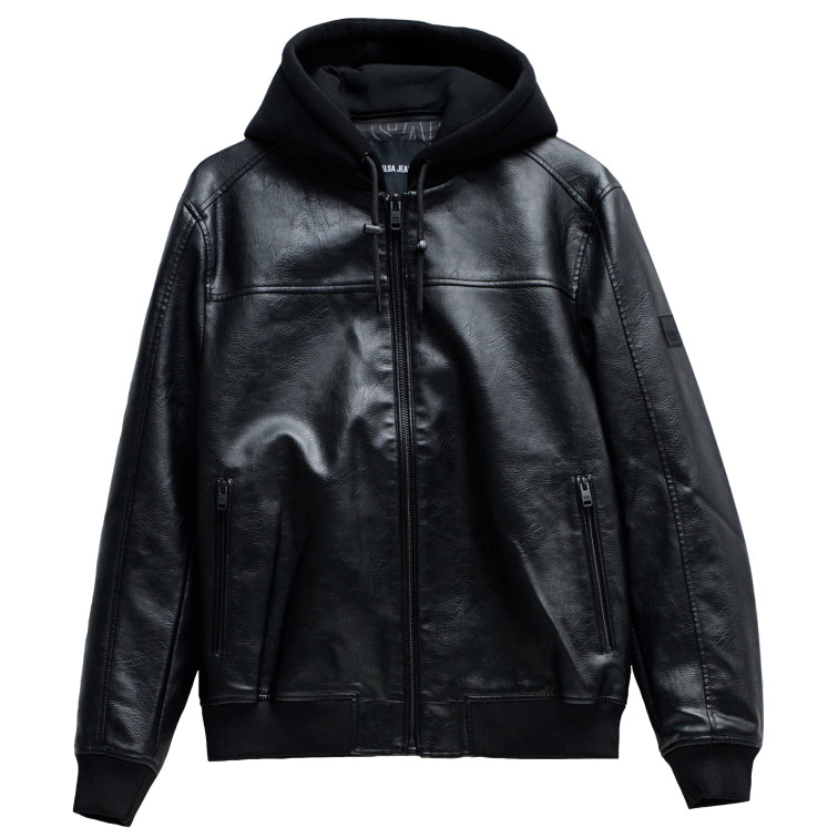 cazadora homme  salsa jeans hooded fake leather bomber jac