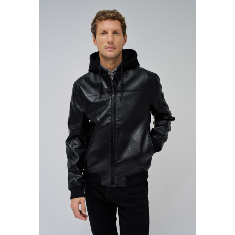cazadora homme  salsa jeans hooded fake leather bomber jac