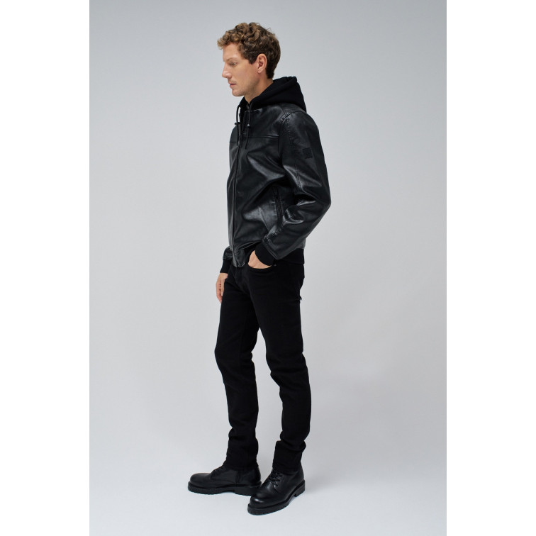 cazadora homme  salsa jeans hooded fake leather bomber jac