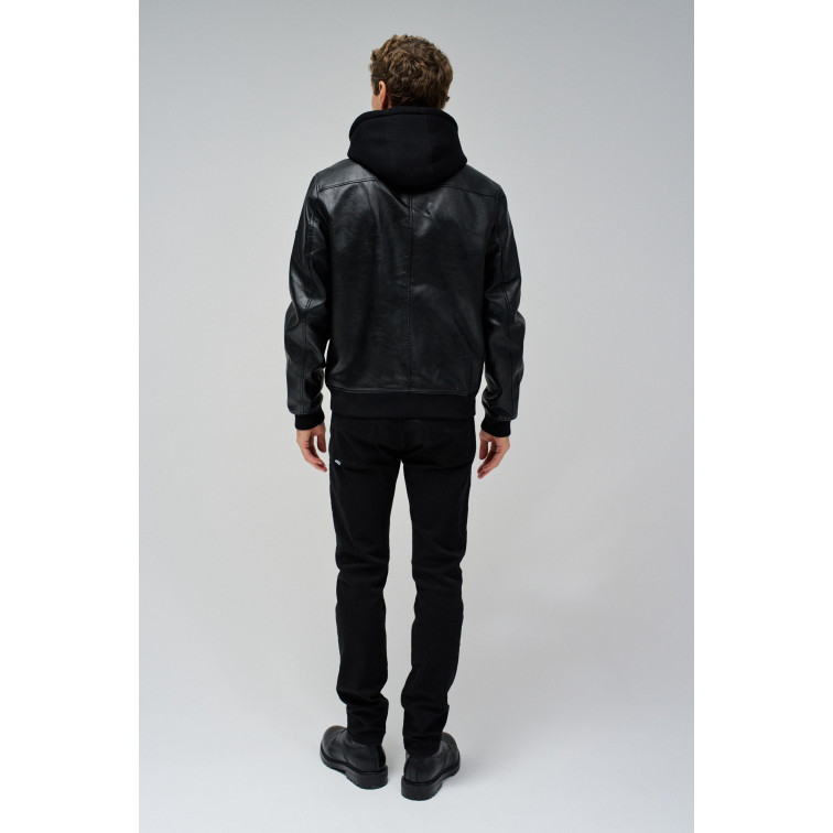 cazadora homme  salsa jeans hooded fake leather bomber jac