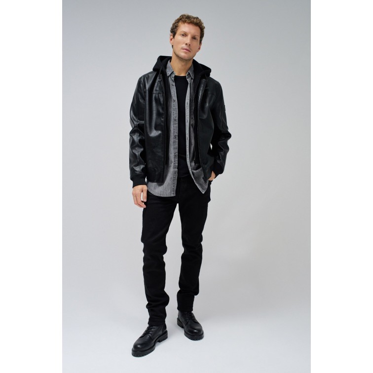 cazadora homme  salsa jeans hooded fake leather bomber jac