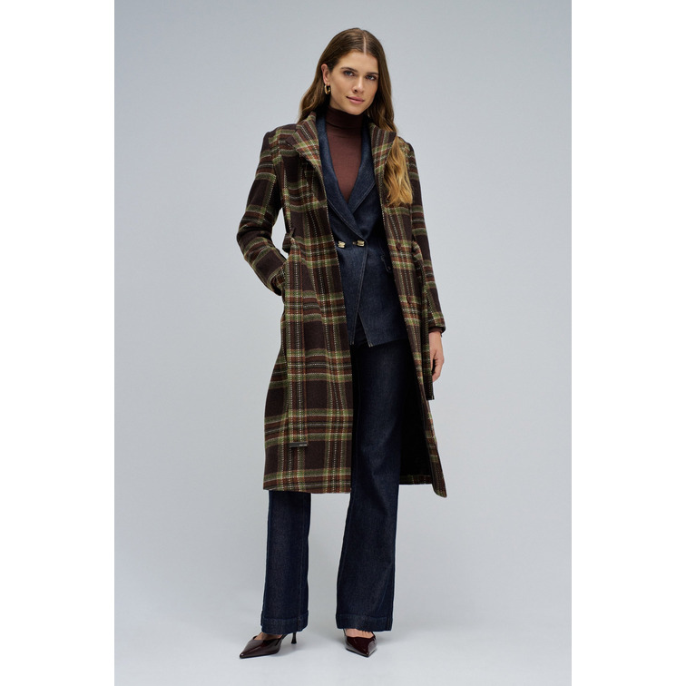 manteau femme  salsa jeans long wool peacoat with belt