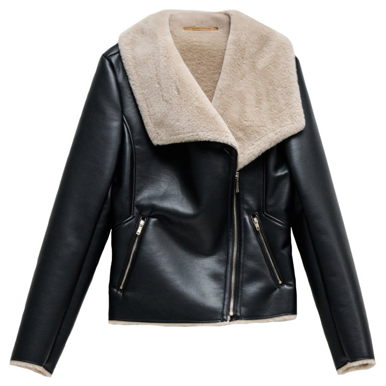 manteau femme  salsa jeans pu jacket with faux fur collar