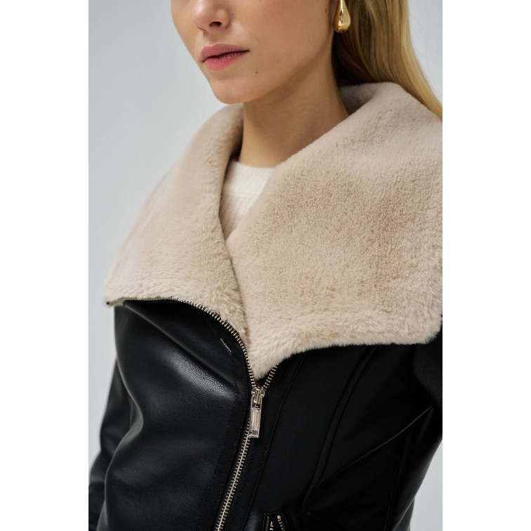 manteau femme  salsa jeans pu jacket with faux fur collar