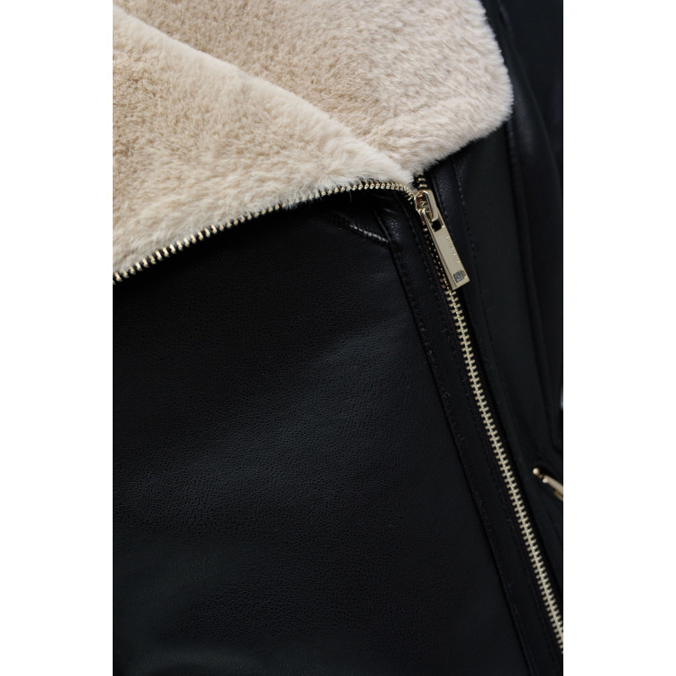 manteau femme  salsa jeans pu jacket with faux fur collar