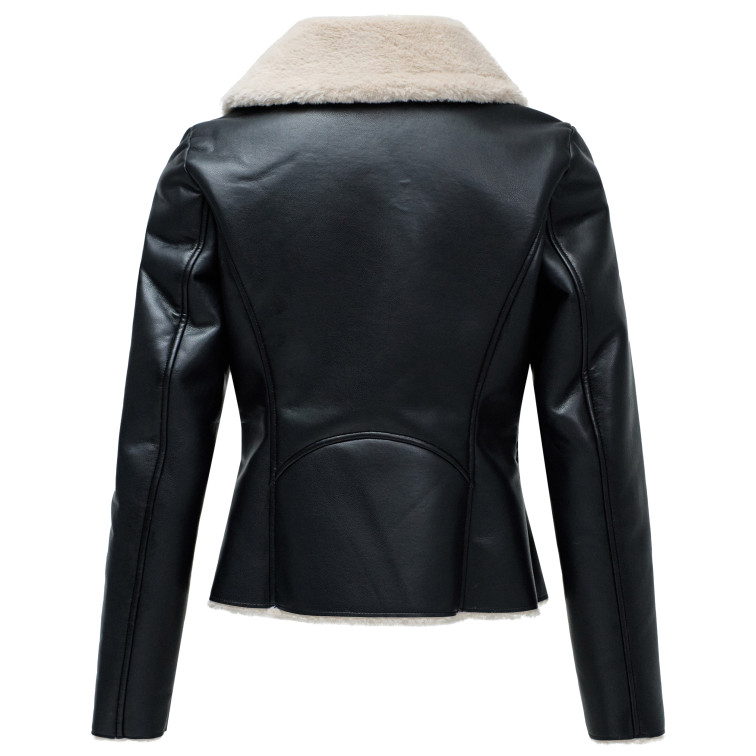 manteau femme  salsa jeans pu jacket with faux fur collar