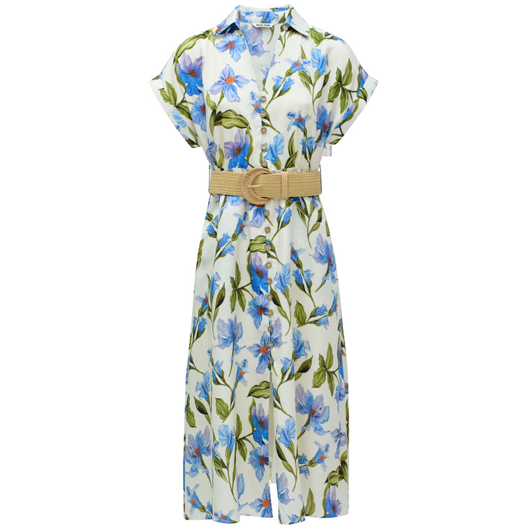 robe femme  salsa jeans linen shirt dress w/front butt