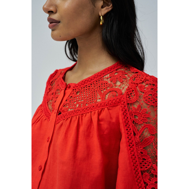 chemise femme  salsa jeans linen shirt with lace and ribb