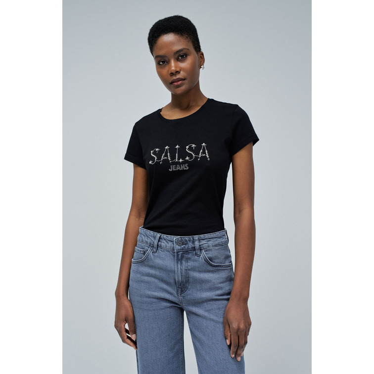 t-shirt femme  salsa jeans t-shirt with glitter branding