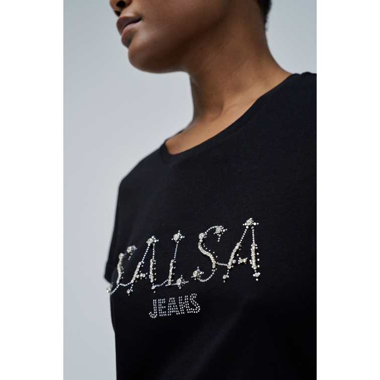 t-shirt femme  salsa jeans t-shirt with glitter branding