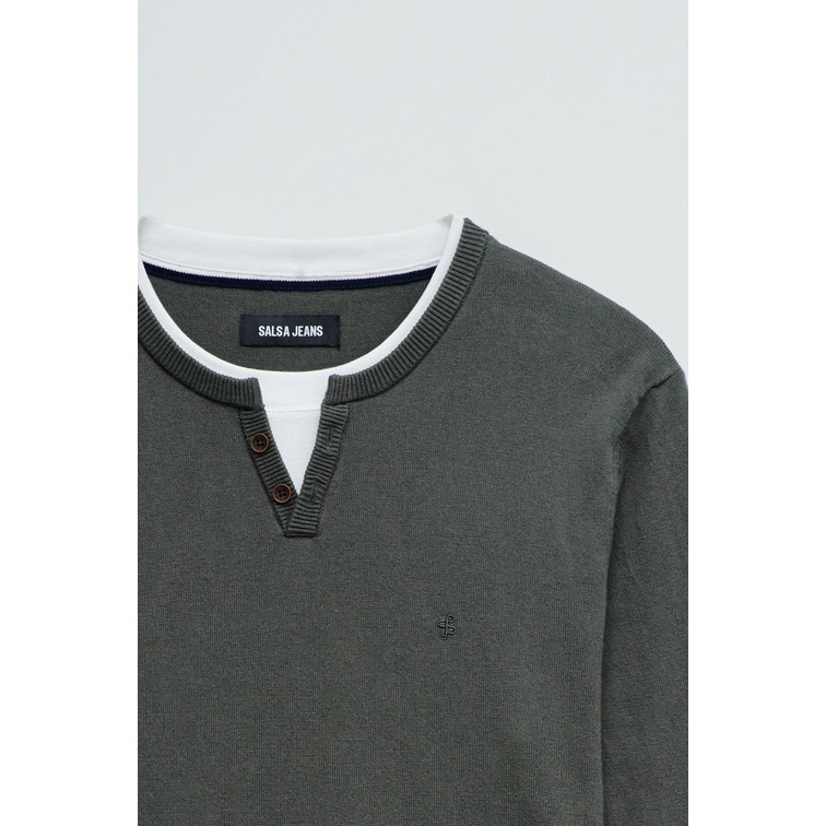 maillot homme  salsa jeans knit henley w/ collar maillot d