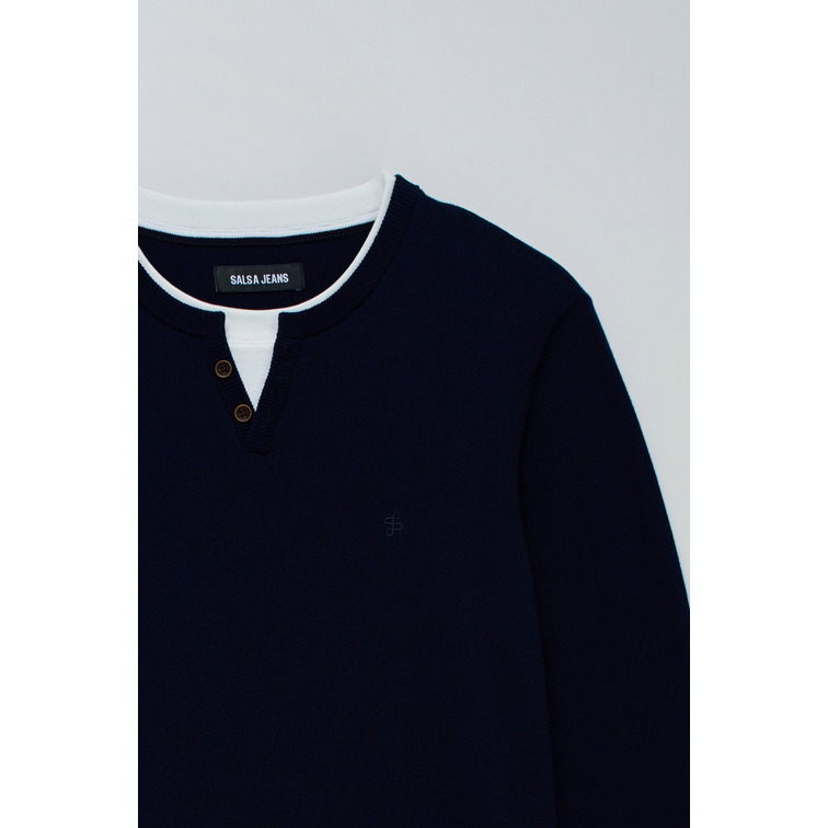 maillot homme  salsa jeans knit henley w/ collar maillot d