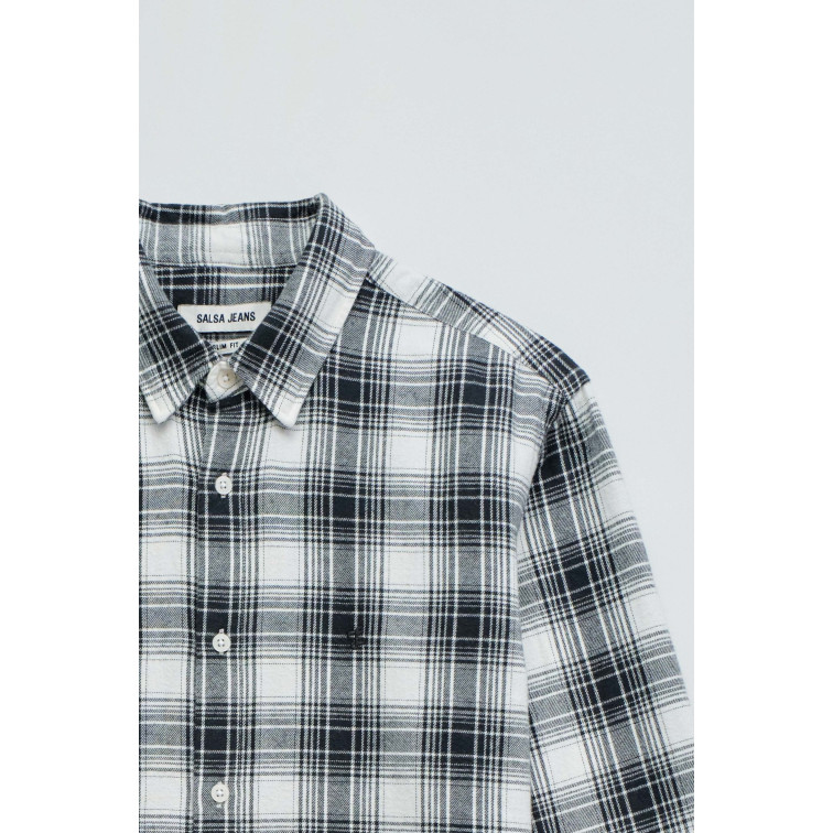 chemise homme  salsa jeans plaid cotton shirt slim fit