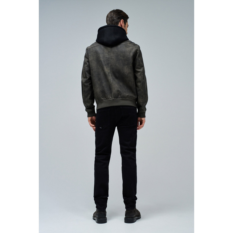 cazadora homme  salsa jeans hooded fake leather bomber jac