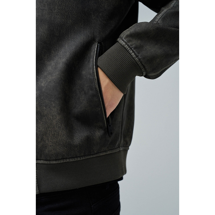 cazadora homme  salsa jeans hooded fake leather bomber jac