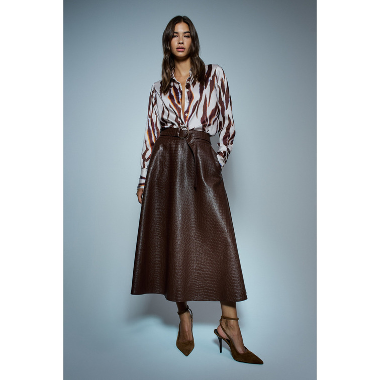 robe femme  salsa jeans faux leather midi skirt with b