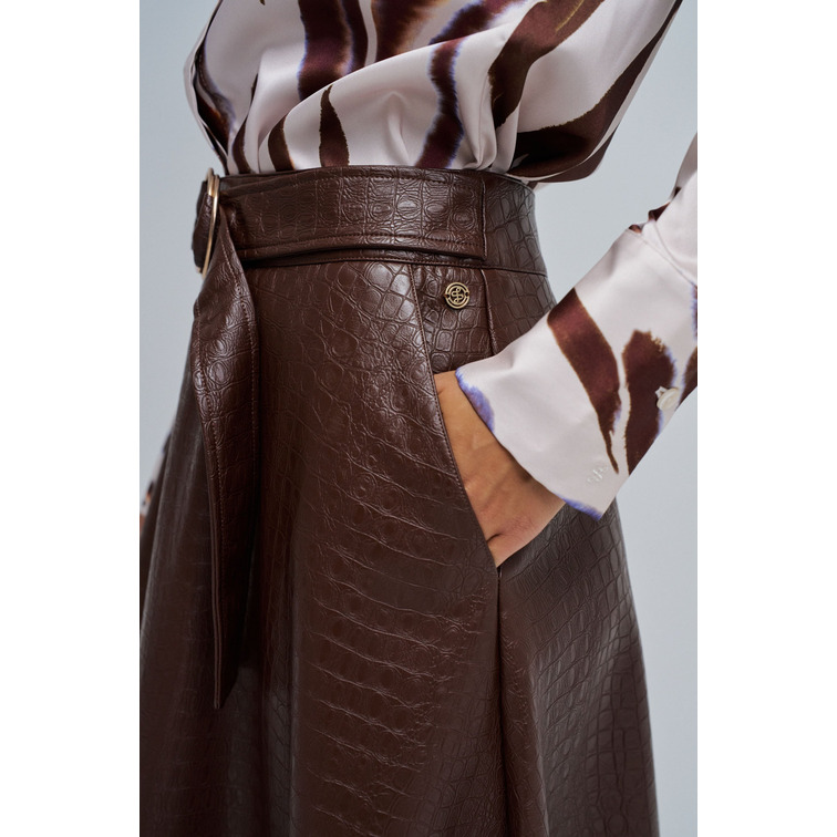 robe femme  salsa jeans faux leather midi skirt with b