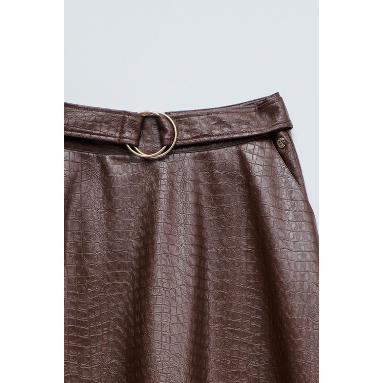 robe femme  salsa jeans faux leather midi skirt with b
