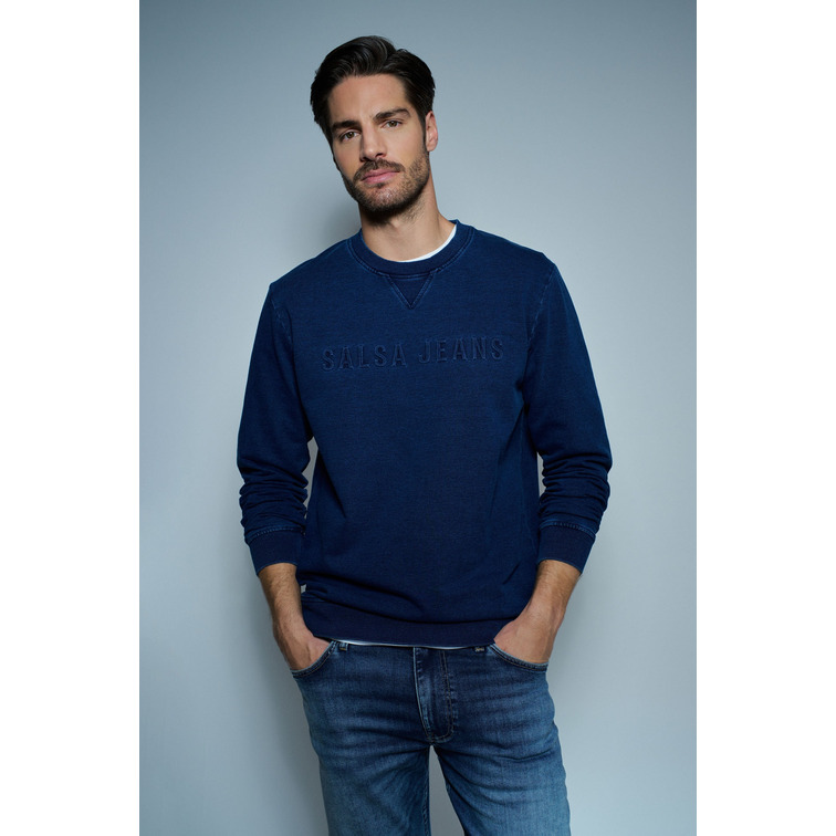 sweat-shirt homme  salsa jeans indigo sweatshirt with embosse