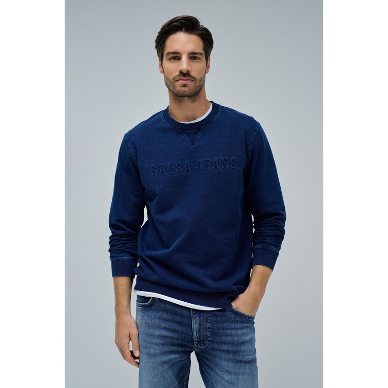 sweat-shirt homme  salsa jeans indigo sweatshirt with embosse