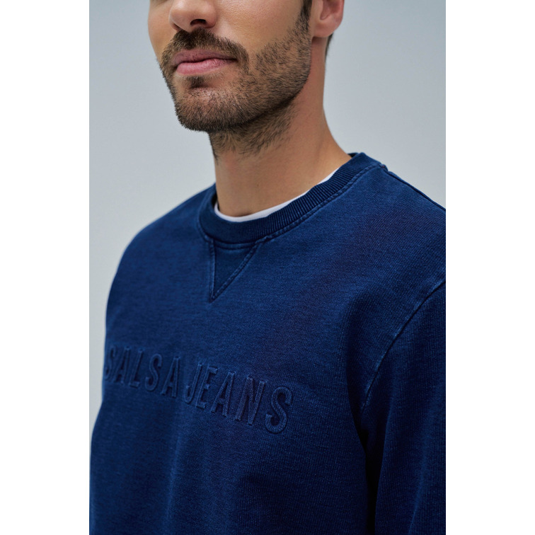 sweat-shirt homme  salsa jeans indigo sweatshirt with embosse