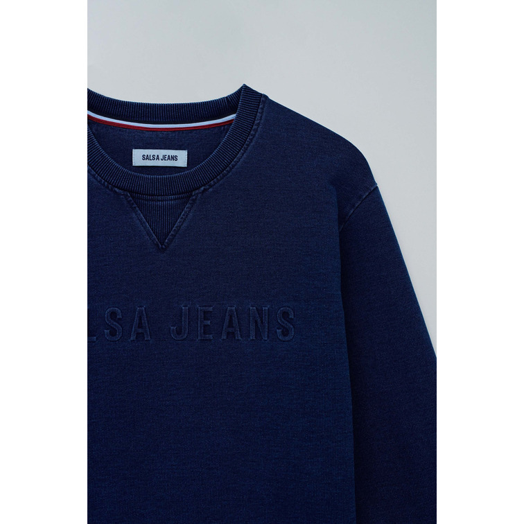 sweat-shirt homme  salsa jeans indigo sweatshirt with embosse