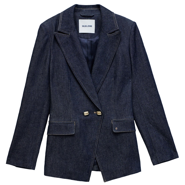 manteau femme  salsa jeans blazer dark wash w/ detail