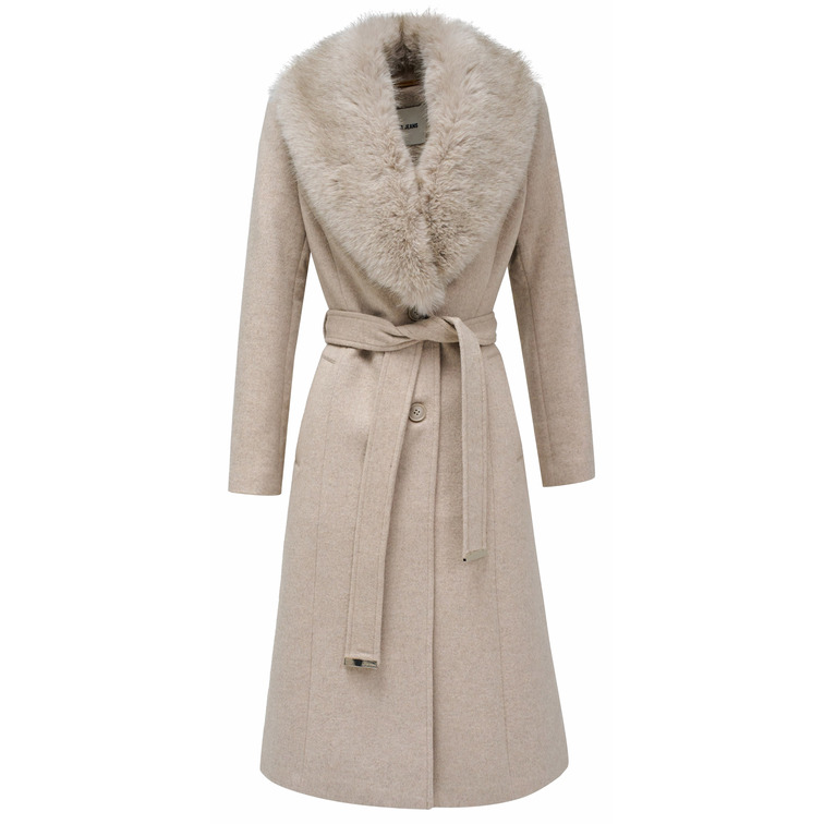 manteau femme  salsa jeans long wool coat w/ faux fur and