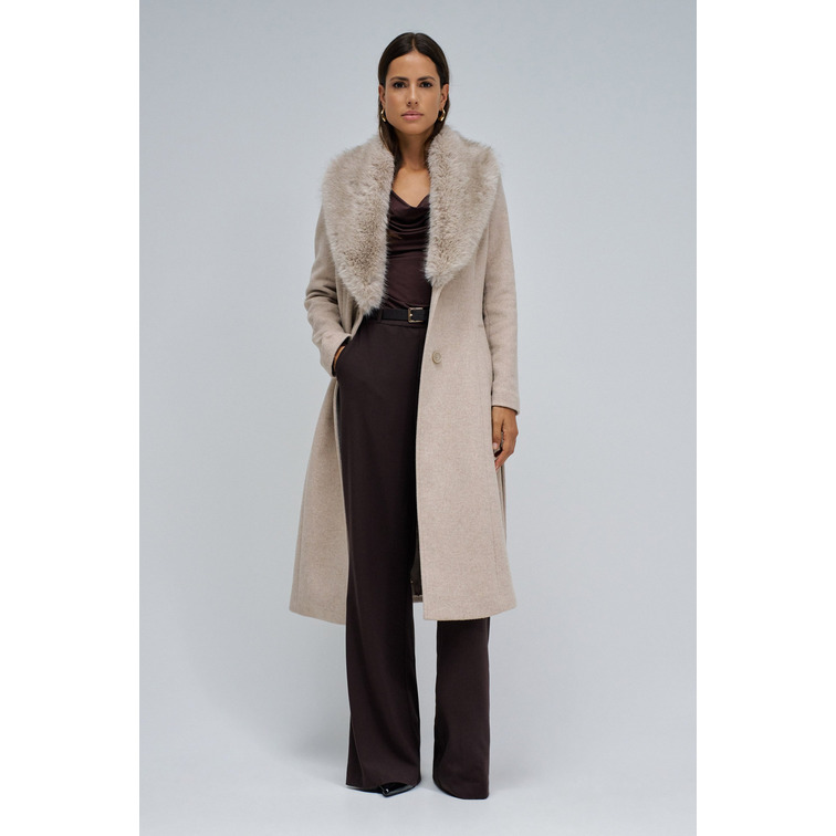 manteau femme  salsa jeans long wool coat w/ faux fur and