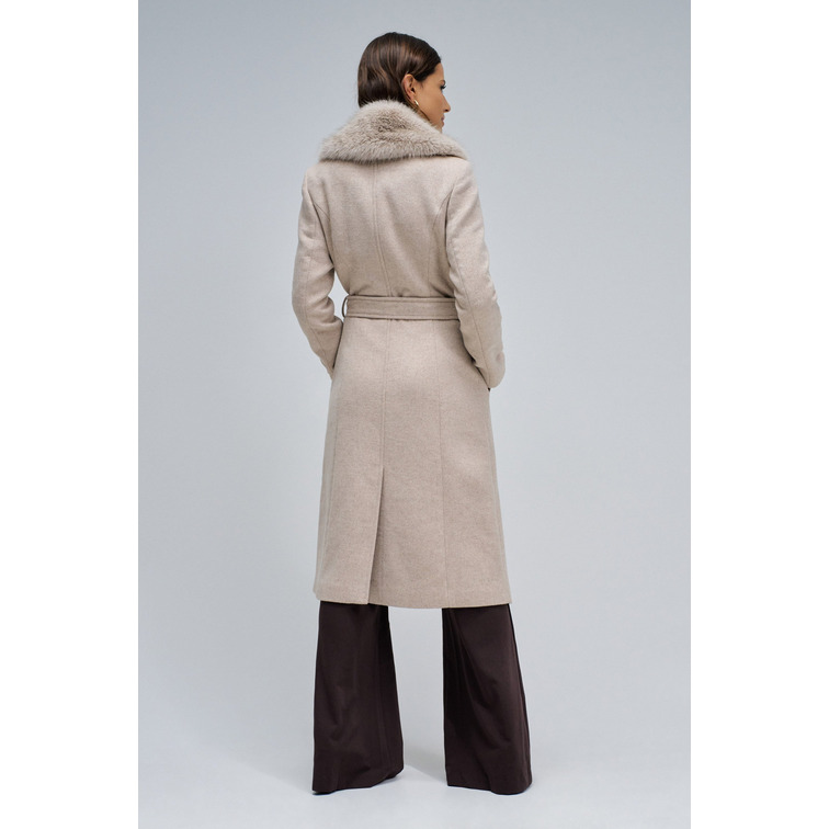 manteau femme  salsa jeans long wool coat w/ faux fur and