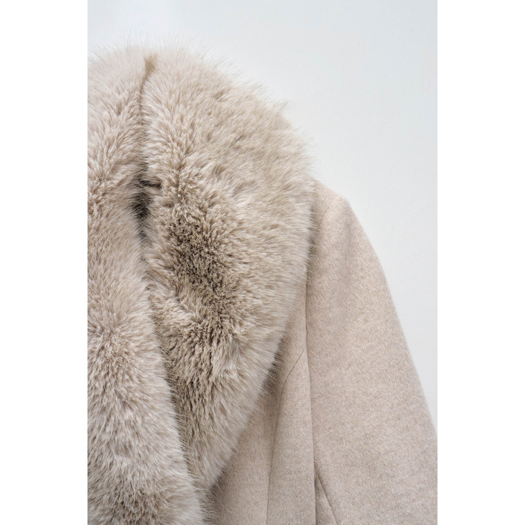 manteau femme  salsa jeans long wool coat w/ faux fur and