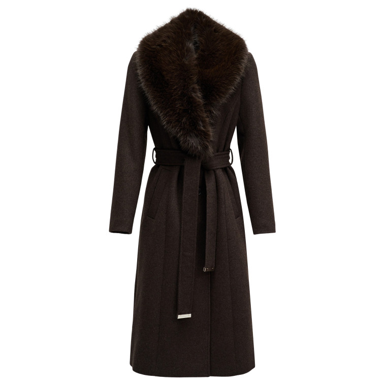 manteau femme  salsa jeans grace long wool coat with fur